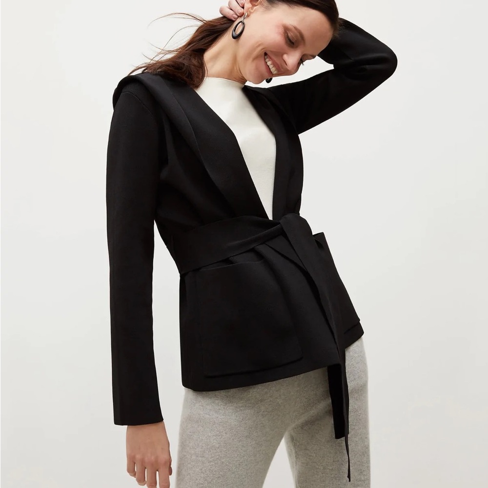 MM Lafleur Colette Jardigan Black Cardigan Tie Waist Hooded. excellent condition